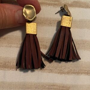 Gold Tone and Brown Tassel Earrings